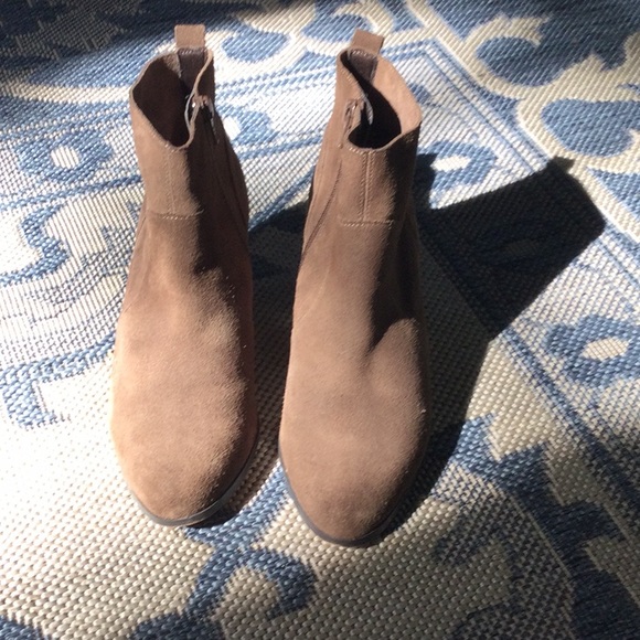 Taupe Suede Block Heel Boots - Picture 4 of 7